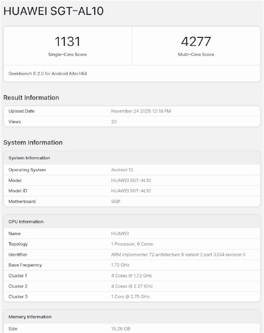 Huawei Kirin 9030 Geekbench Huawei Kirin 9030 Geekbench