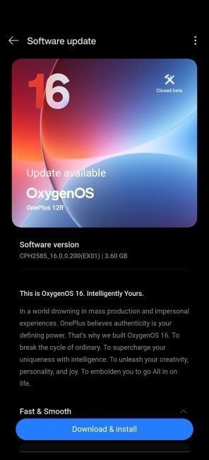OnePlus 12R OxygenOS 16 changelog with download and install option OnePlus 12R OxygenOS 16 changelog with download and install option