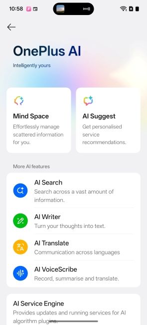 OnePlus AI page with features in Settings OnePlus AI page with features in Settings