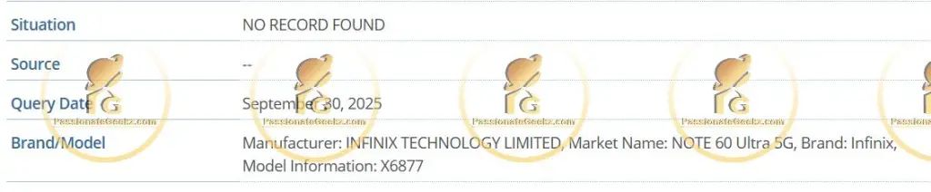 Infinix Note 60 Edge IMEI listing