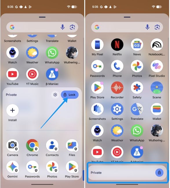 Lock private space Lock private space