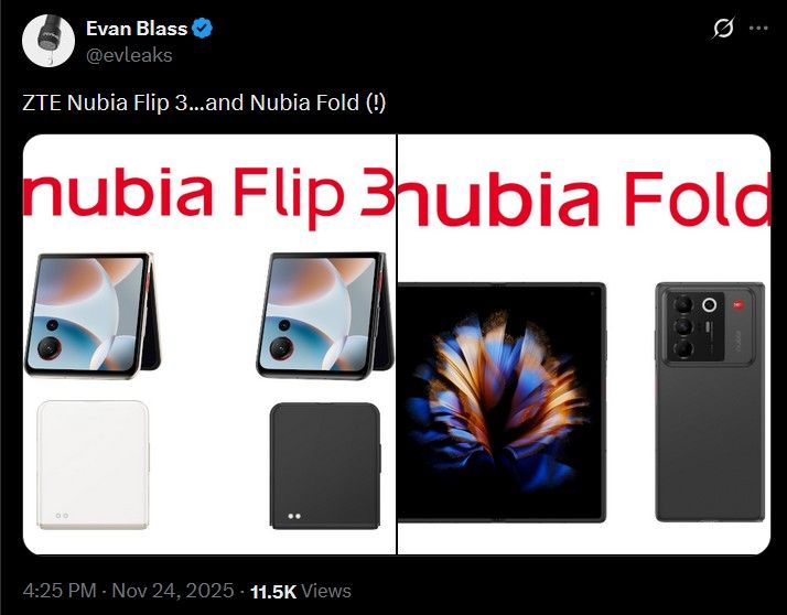 Evan Blass on X about ZTE Nubia devices leak