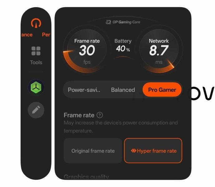OnePlus OP Gaming Core dashboard in action OnePlus OP Gaming Core dashboard in action