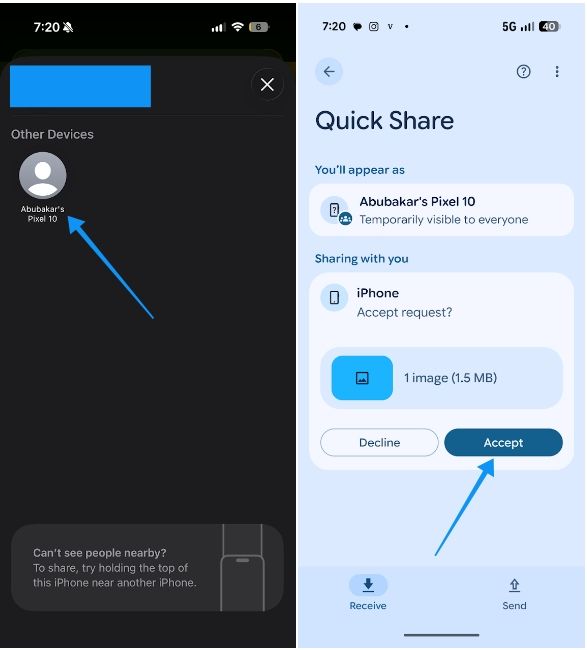Accept request from iPhone Pixel 10 Accept request from iPhone Pixel 10