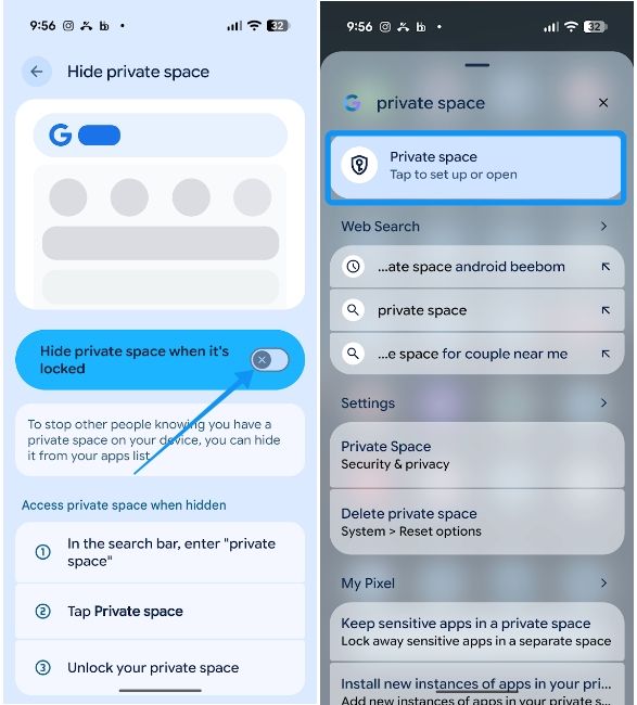 Hide private space Hide private space