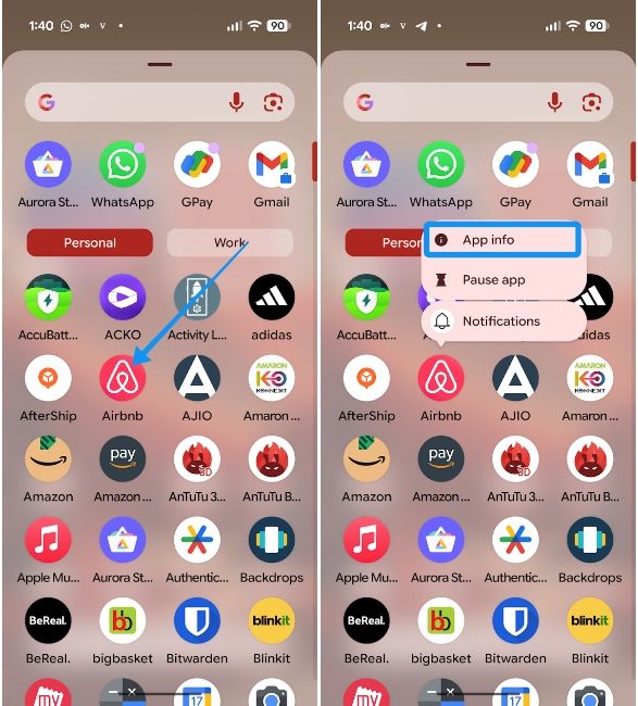 App menu with app context menu App menu with app context menu
