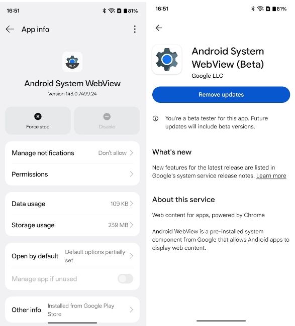 Android System WebView in Android settings Android System WebView in Android settings