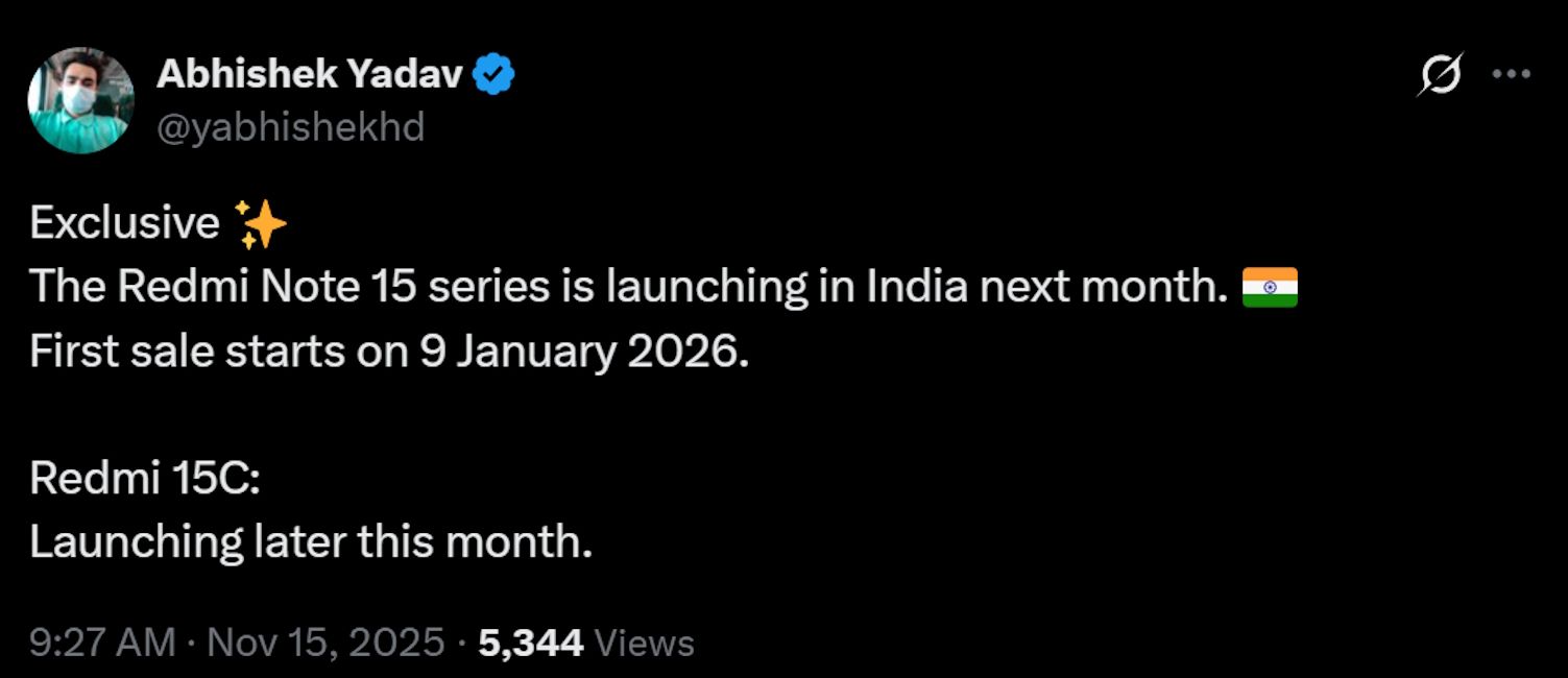 Redmi Note 15 series and 15C India launch tipped