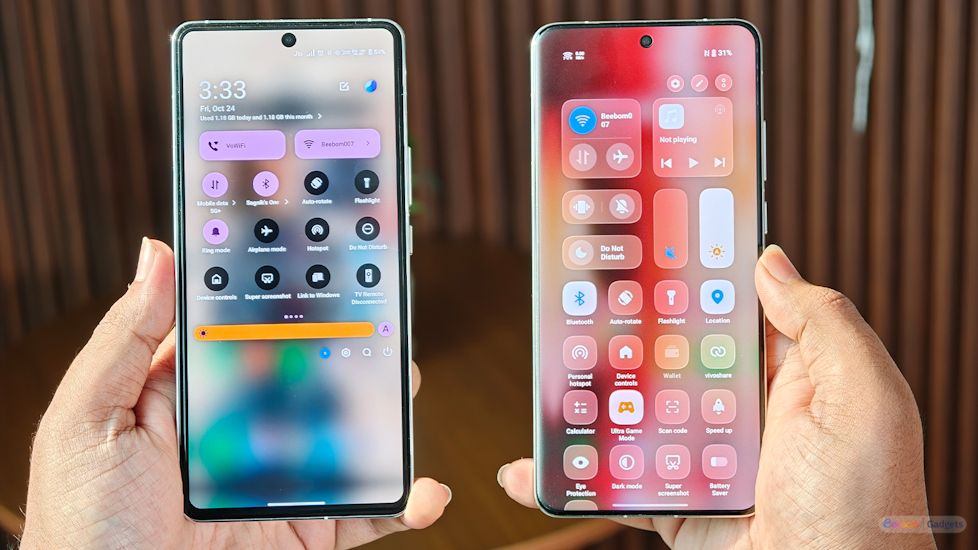 OriginOS 6 vs Funtouch OS quick settings panel