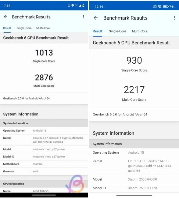 Snapdragon 6s Gen 4 vs Snapdragon 6s Gen 3 Geekbench benchmarks