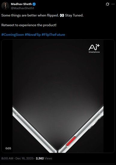 Madhav Seth on X with Ai+ smartphone teaer Madhav Seth on X with Ai+ smartphone teaer