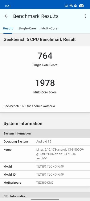 MediaTek Dimensty 6400 Geekbench