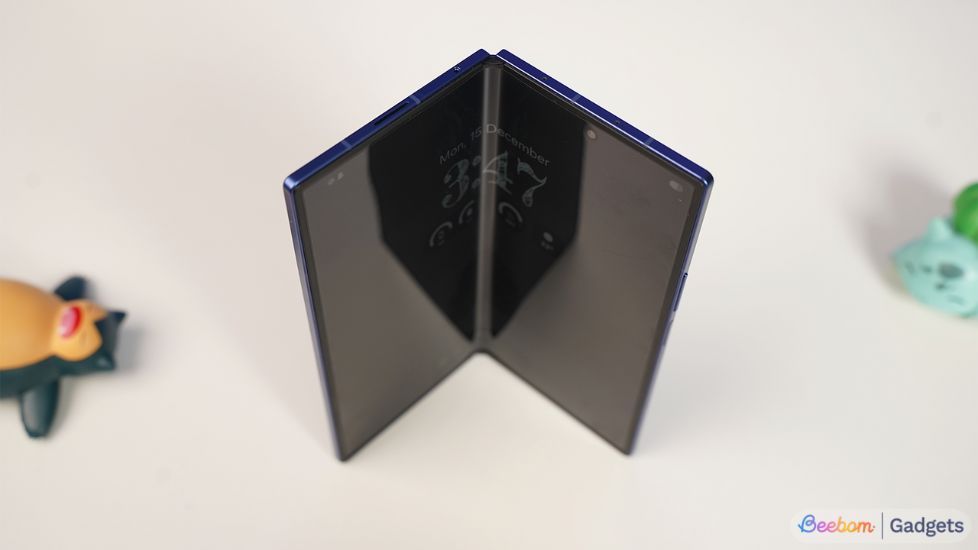 Galaxy Z Fold 7 from the top unfolded partially
