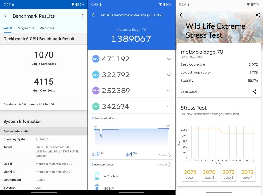 Motorola Edge 70 Benchmark scores
