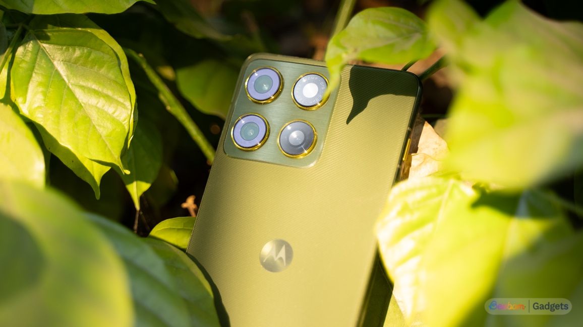 Motorola Edge 70 design showcased between leaves 