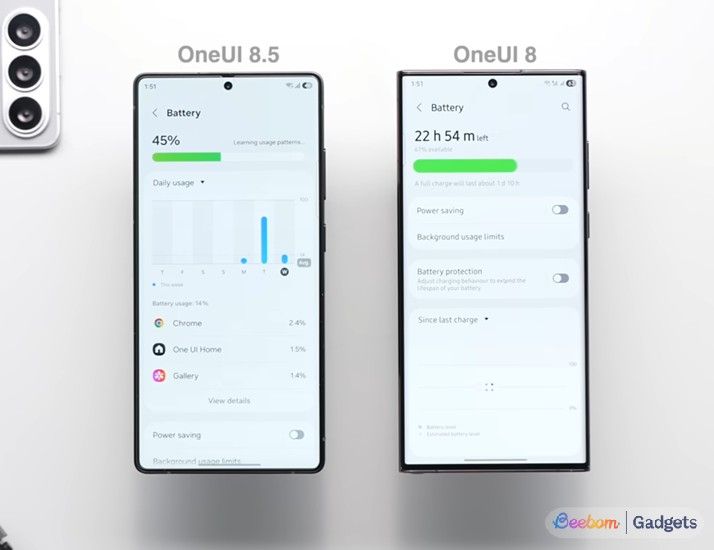 One UI 8.5 vs One UI 8 battery pages