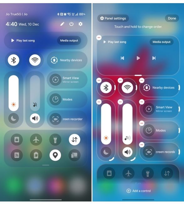 One UI 8.5 granular quick settings customisations