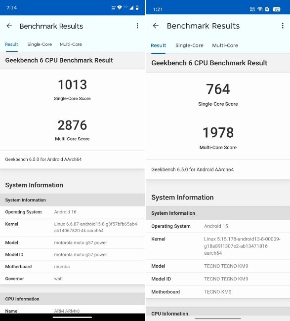 Snapdragon 6s Gen 4 vs Dimensity 6400  Geekbench 