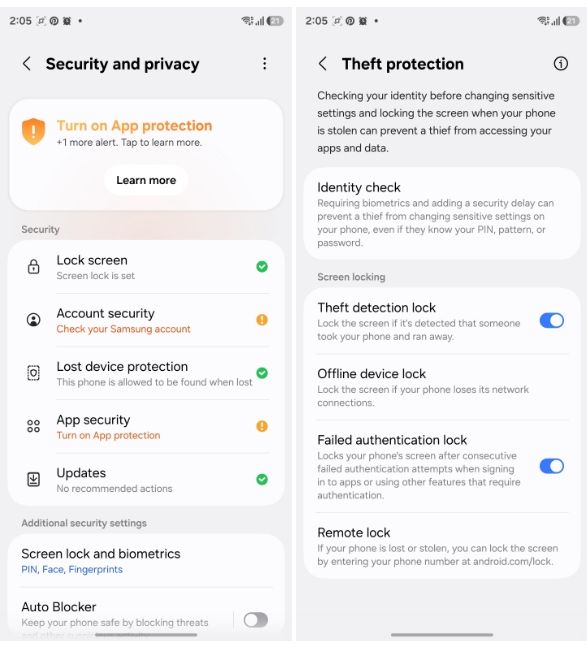 Samsung One UI 8.5 theft protection screen