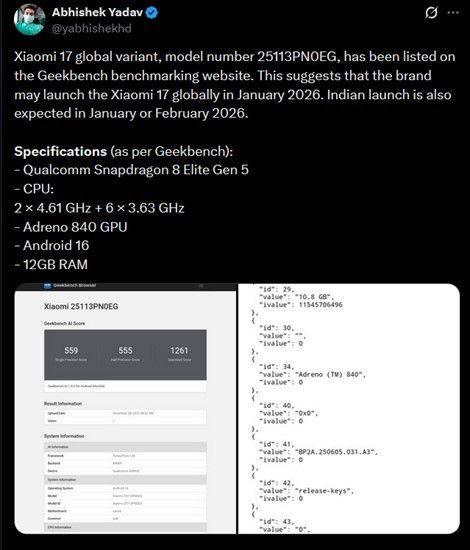 Abhishek Yadav information on Xiaomi 17 global launch Abhishek Yadav information on Xiaomi 17 global launch