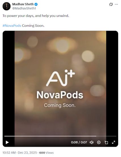 Ai+ Nova Pods India launch teased