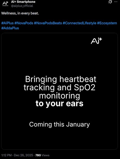 Ai+ NovaPods Beats with heart rate tracking and SpO2 monitoring Ai+ NovaPods Beats with heart rate tracking and SpO2 monitoring