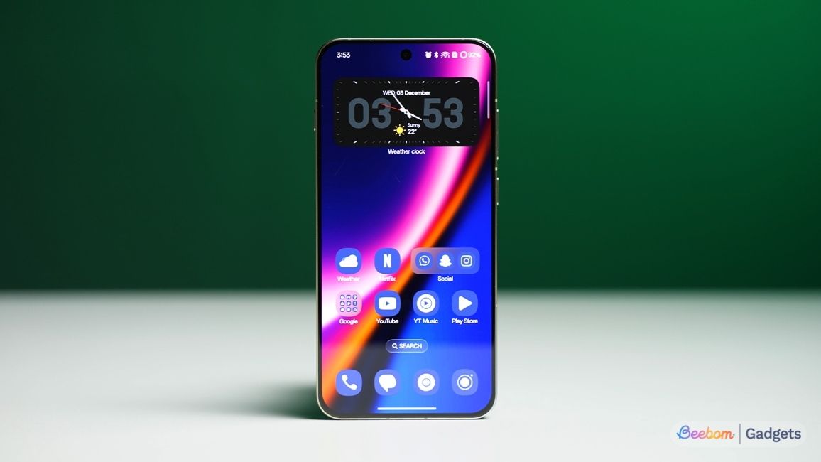 OnePlus 13s software home page shown against a green background OnePlus 13s software home page shown against a green background