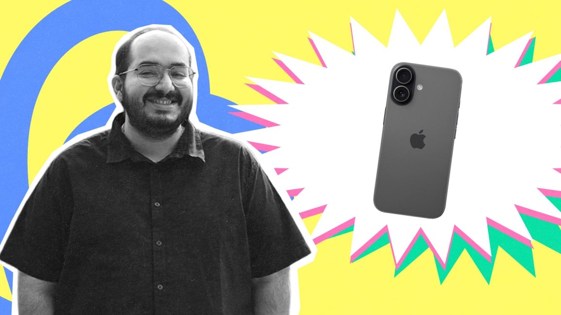 shot of Ajaay Srinivasan next to the iPhone 17 mockup