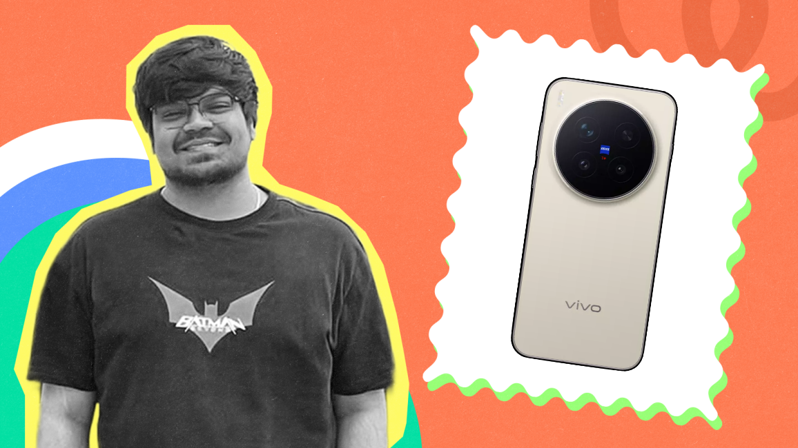 shot of Sagnik Das Gupta next to the Vivo X300 mockup
