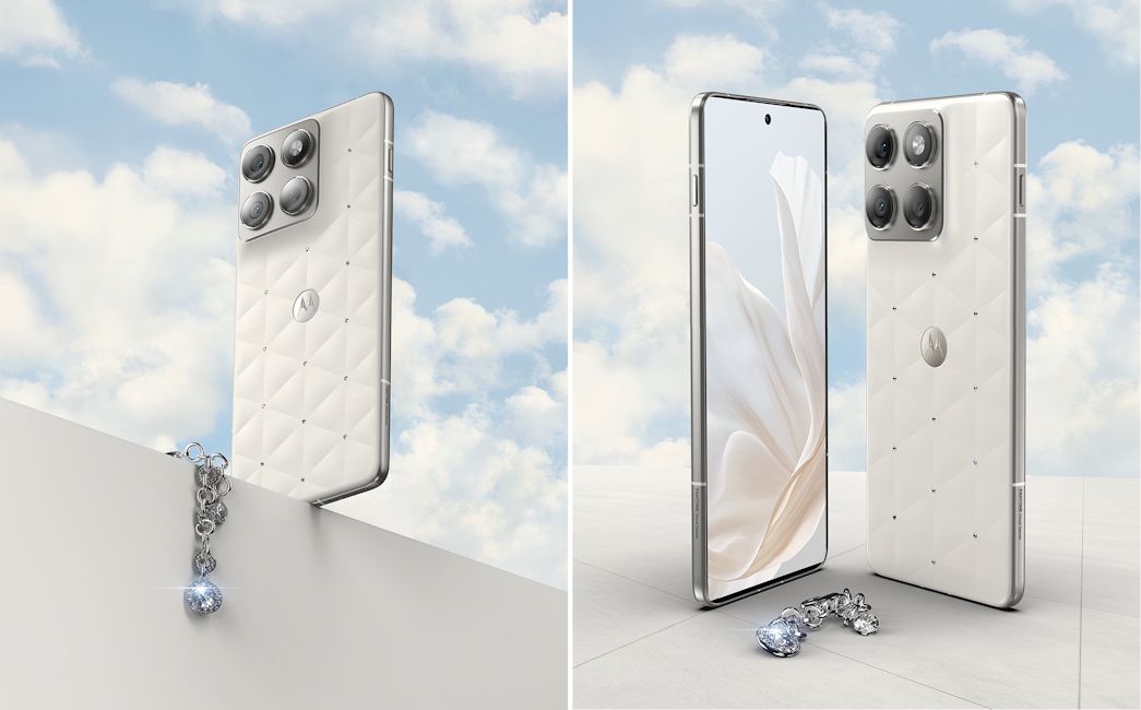 Motorola Edge 70 Swarovski Edition in Pantone Cloud Dancer Motorola Edge 70 Swarovski Edition in Pantone Cloud Dancer