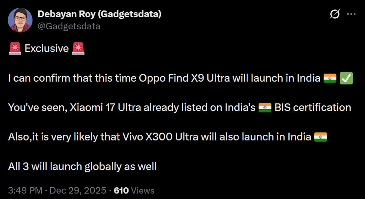Oppo Find X9 Ultra India launch tipped
