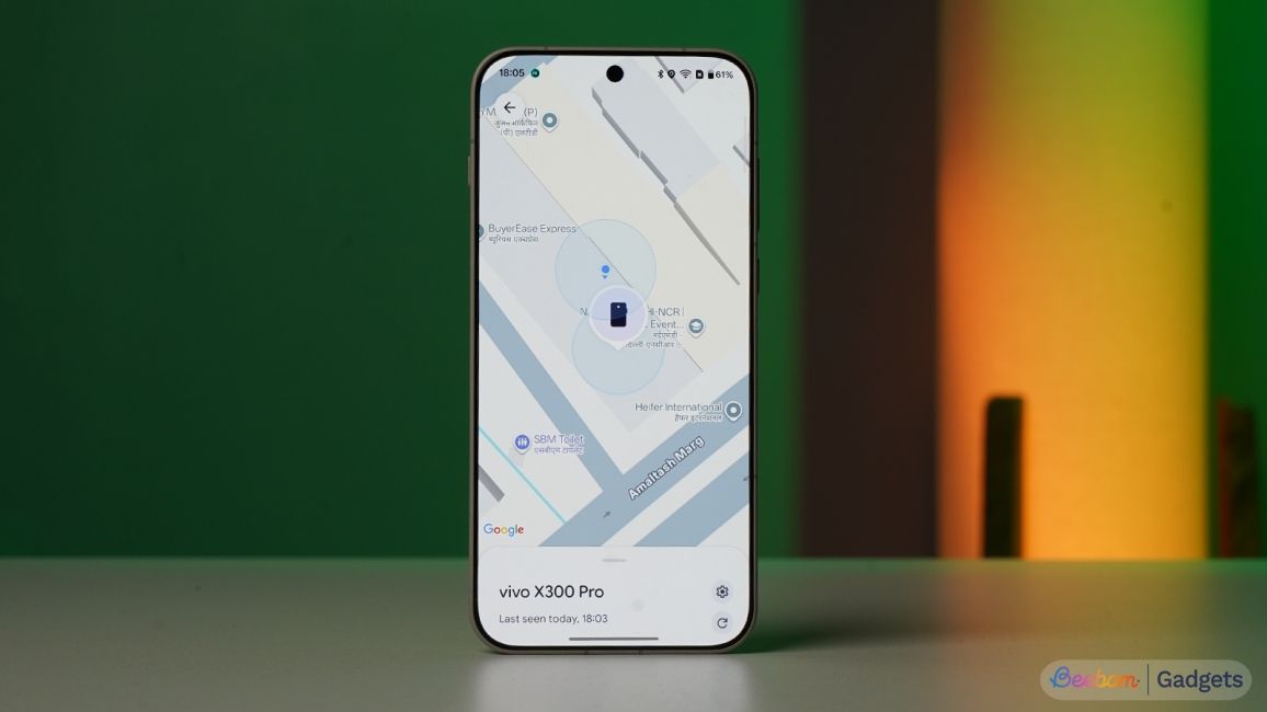 shot of an Android phone showing the Find My Device screen with a map preview open