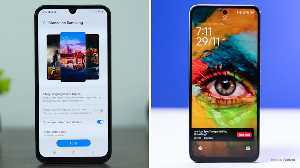 Glance lockscreen showcased on Samsung phone