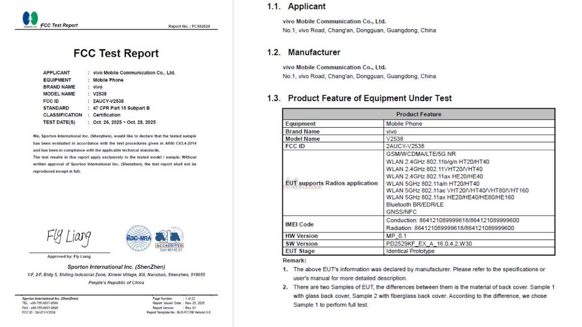 Vivo V70 FCC lisitng Vivo V70 FCC lisitng