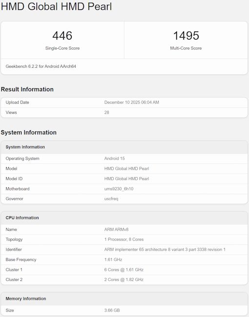 HMD Pulse 2 Pro Geekbench listing HMD Pulse 2 Pro Geekbench listing