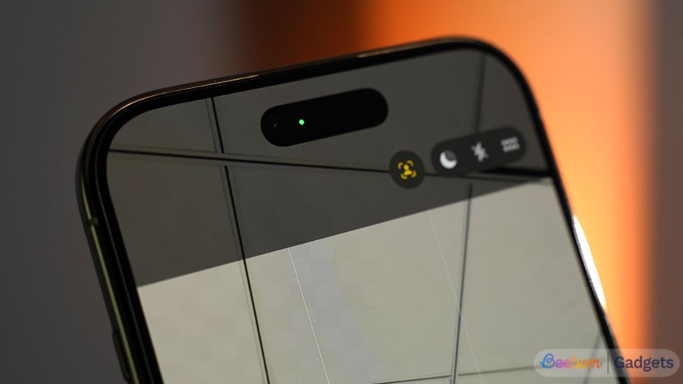 Close up of iPhone 17's front centre stage camera while active