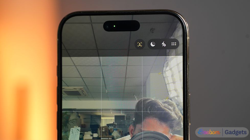 Close up shot of an iPhone 17's front camera