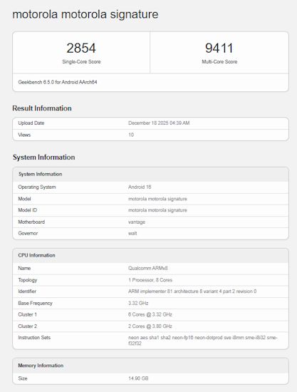 Motorola Signature Geekbench listing Motorola Signature Geekbench listing