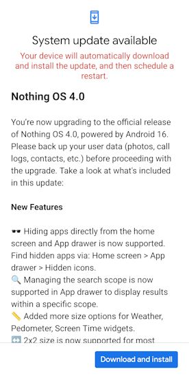  Nothing OS 4.0 update page