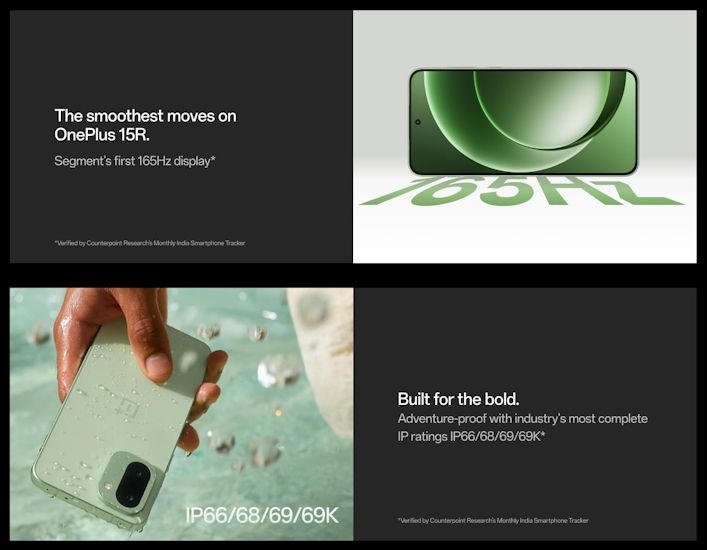 OnePlus 15R display and IP rating details