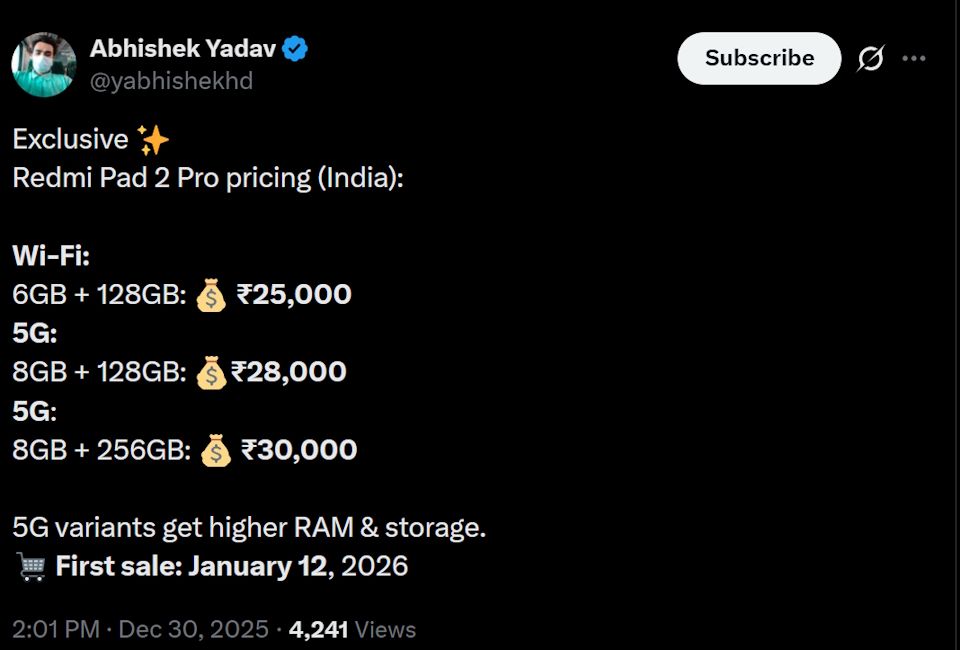 Redmi Pad 2 Pro leaked pricing