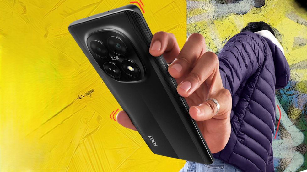 Poco M8 5G black back design showcased in official India launch banner