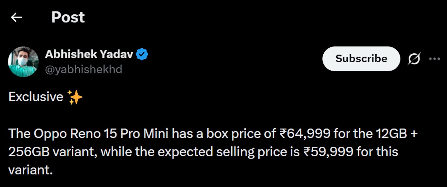 Oppo Reno 15 Pro Mini leaked price Oppo Reno 15 Pro Mini leaked price