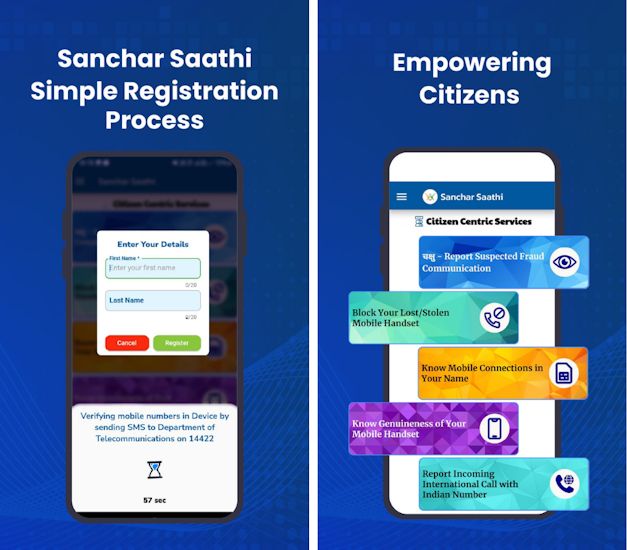 Sanchar Saathi app interface showcased Sanchar Saathi app interface showcased
