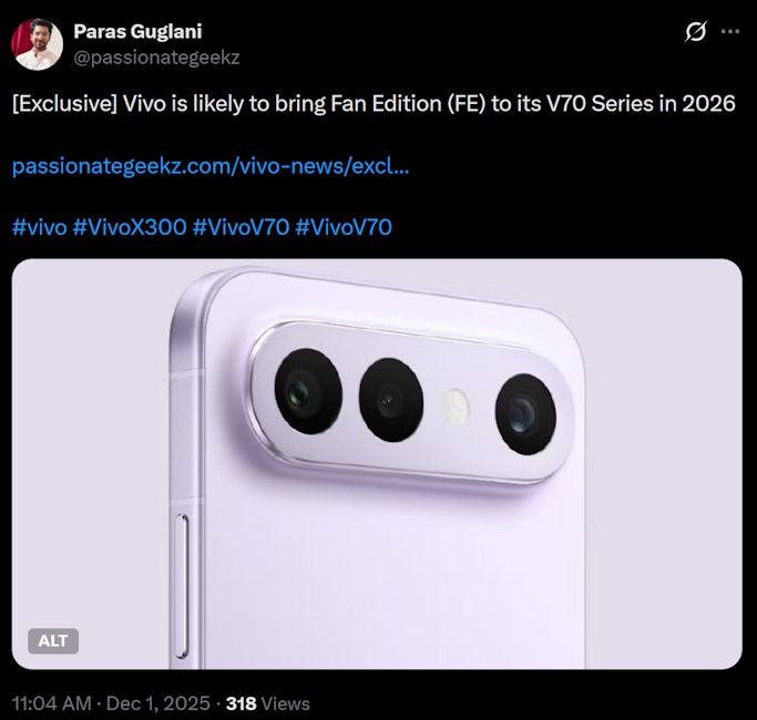 Vivo V70 FE leak Vivo V70 FE leak
