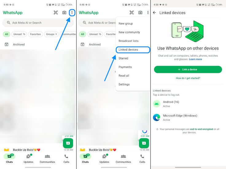 WhatsApp Linked Devices option navigation screenshot