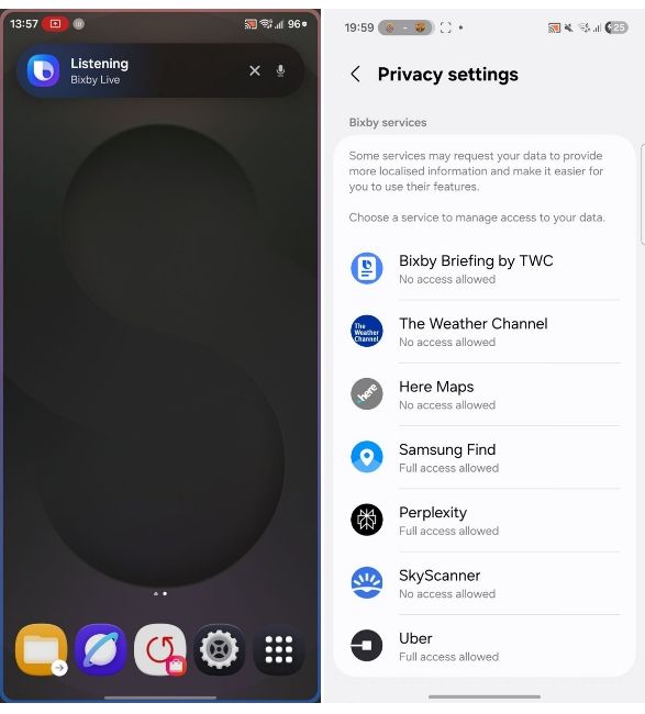 Bixby new interface with privacy settings