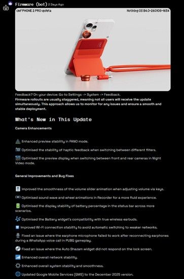 CMF Phone 2 Pro update changelog