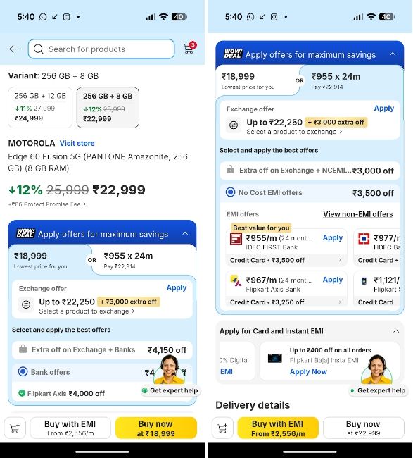 Motorola Edge 60 Fusion Flipkart page with offers