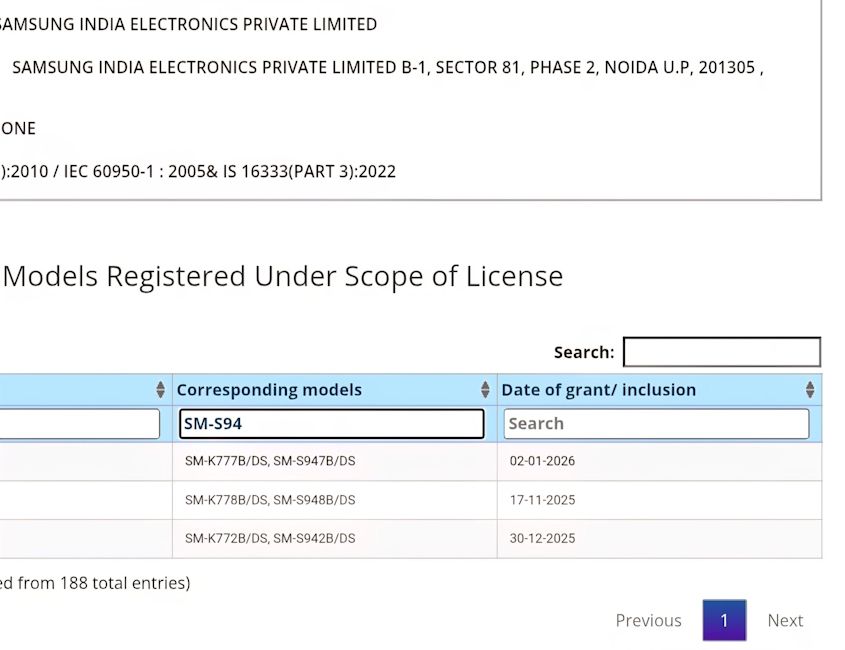 Samsung Galaxy S26 series BIS listing Samsung Galaxy S26 series BIS listing